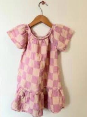 Greyson Pink and Cream Checkered Cotton Girls' Casual Dress